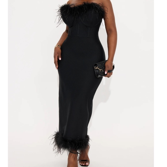 Fashion Nova Dresses & Skirts - Elegant Black Strapless Feather Dress